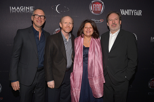 Márcia Poole com o "publisher" da Vanity Fair Edward Menicheschi,  diretor de cinema Ron Howard, e compositor Hans Zimmer