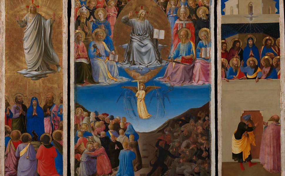 "Juízo Universal, Pentecostes e Pregação de São Pedro, Ascensão de Cristo", tríptico de Fra Angelico