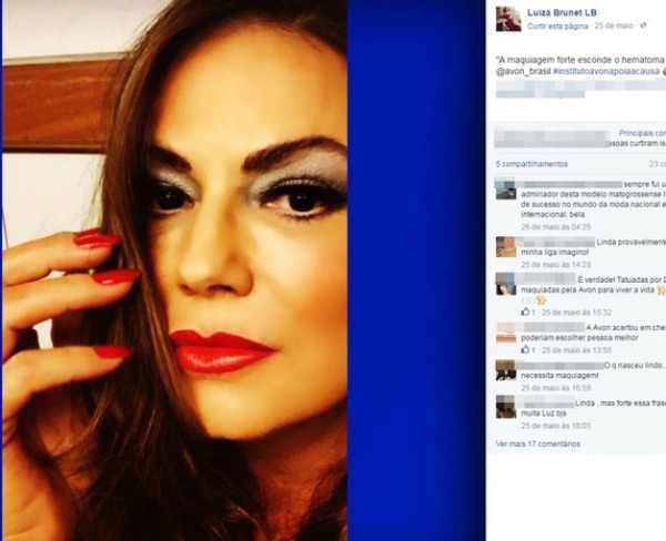 Quatro dias depois da agressão, Luiza escreveu na sua página no Facebook: "A maquiagem forte esconde o hematoma da alma"